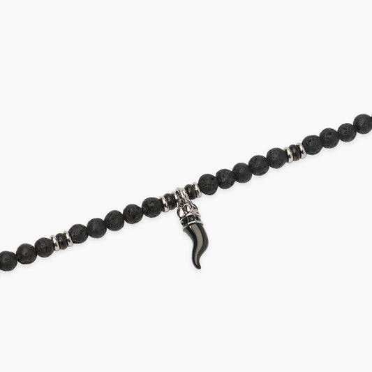 KIDULT -Bracciale uomo in acciaio con pietra lavica e cornetto