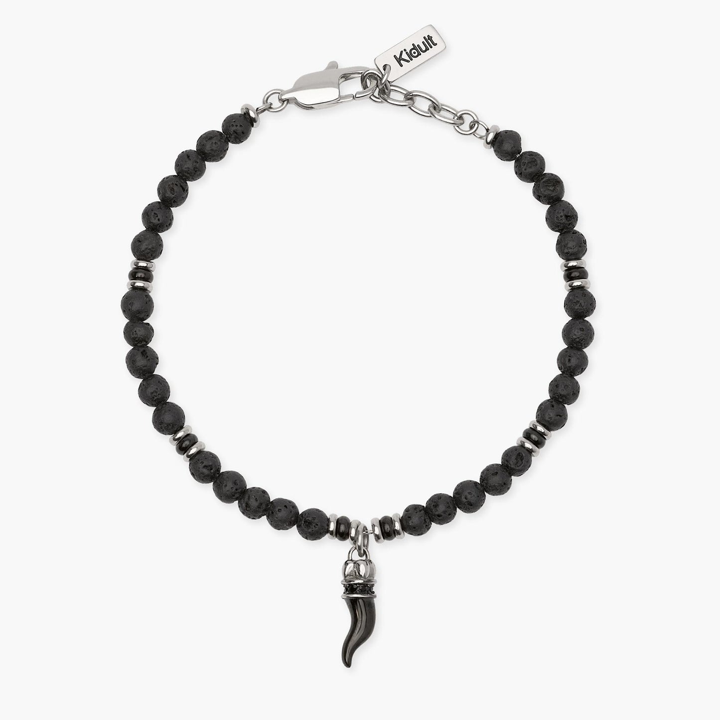 KIDULT -Bracciale uomo in acciaio con pietra lavica e cornetto