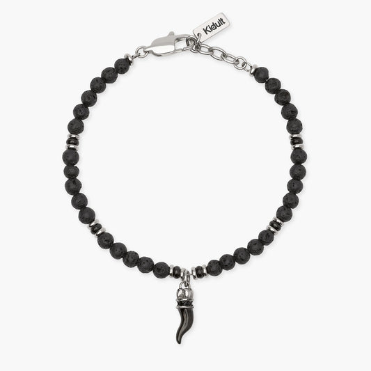 KIDULT -Bracciale uomo in acciaio con pietra lavica e cornetto