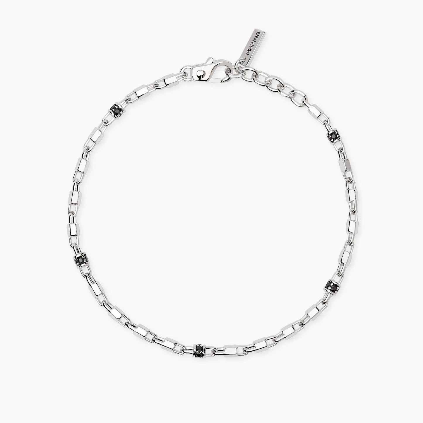 MABINA UOMO - Bracciale regolabile con elementi esagonali e zirconi neri