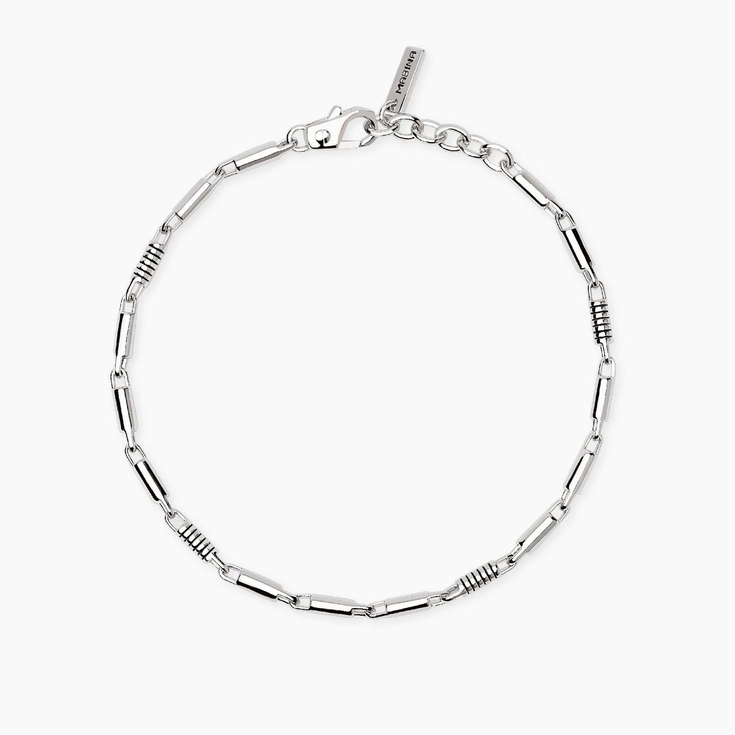 MABINA UOMO - Bracciale regolabile con cilindri lucidi e incisioni nere