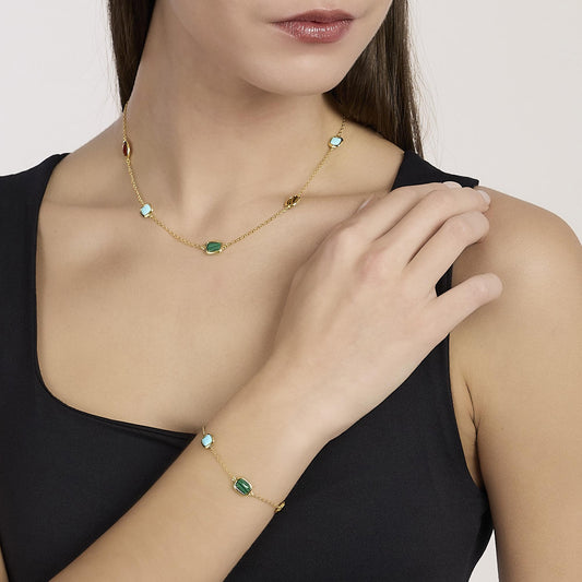 MABINA - Girocollo in argento dorato con pietre multicolor