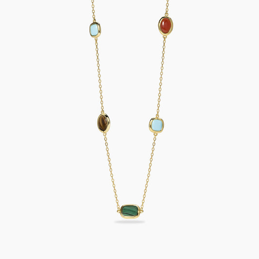 MABINA - Girocollo in argento dorato con pietre multicolor