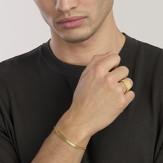 MABINA - Bracciale da uomo in argento dorato con piastra centrale