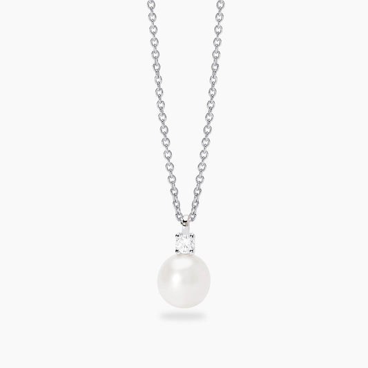 MABINA - Girocollo con perla coltivata e diamante lab-grown 0,08 carati