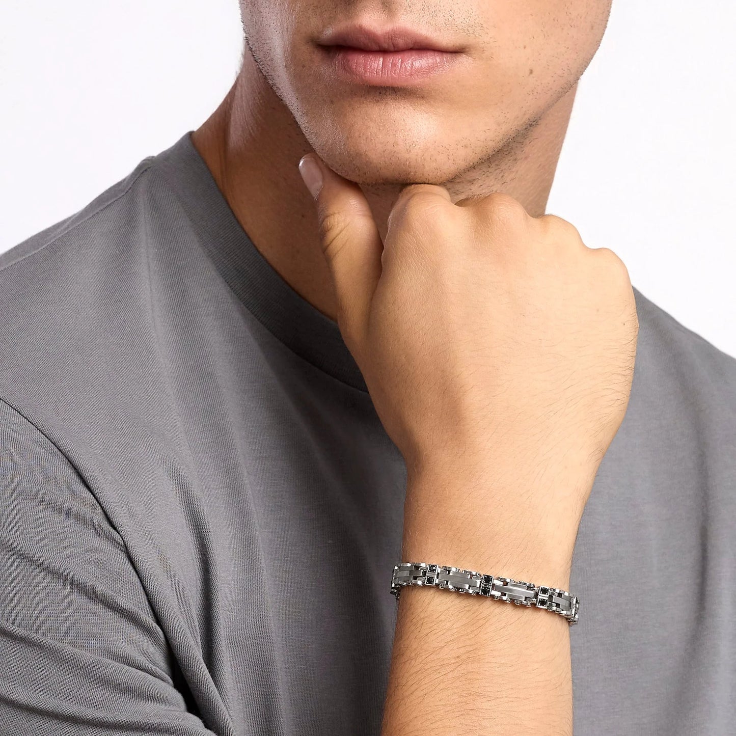 KIDULT - Bracciale in acciaio con elementi imperniati e cristalli