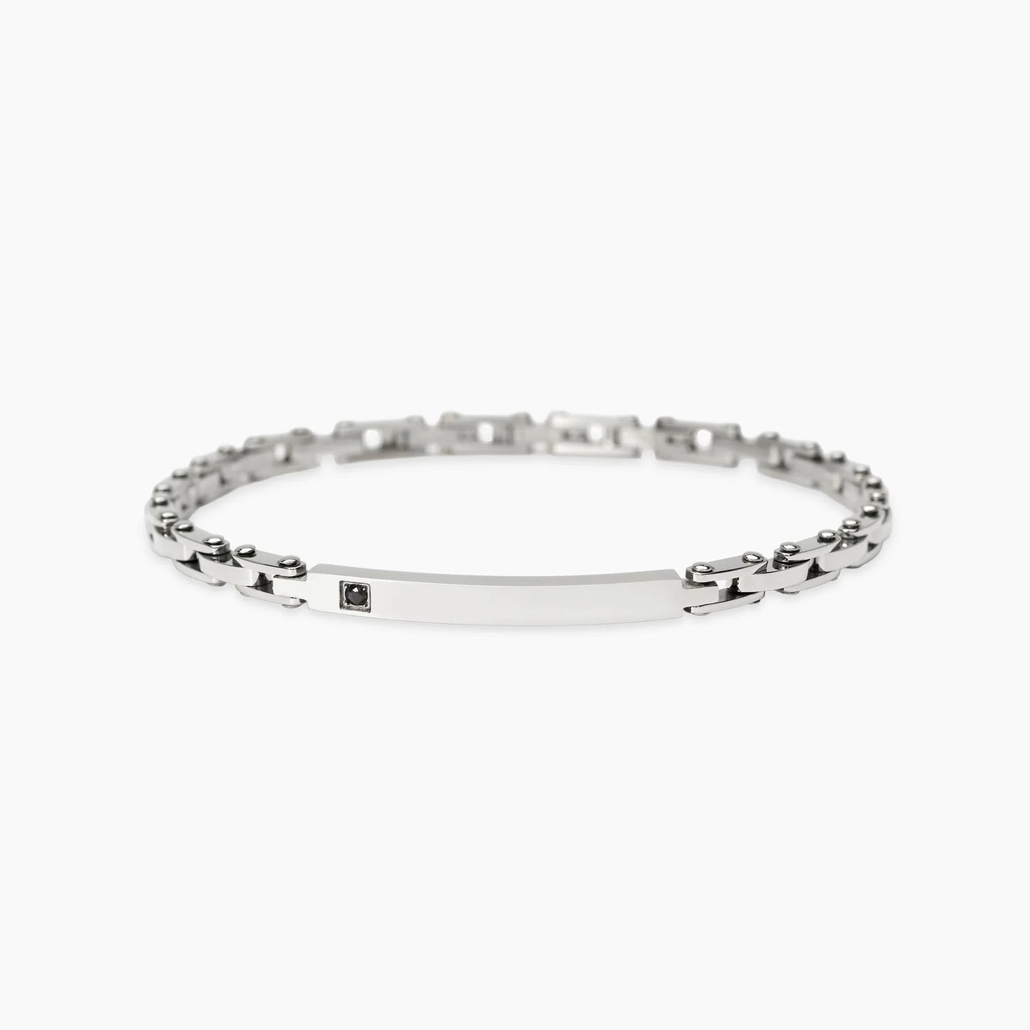 KIDULT - Bracciale uomo in acciaio con piastra e cristallo nero