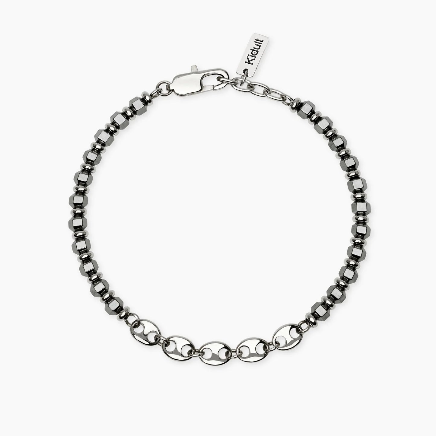 KIDULT - Bracciale in acciaio con ematite e catena marina