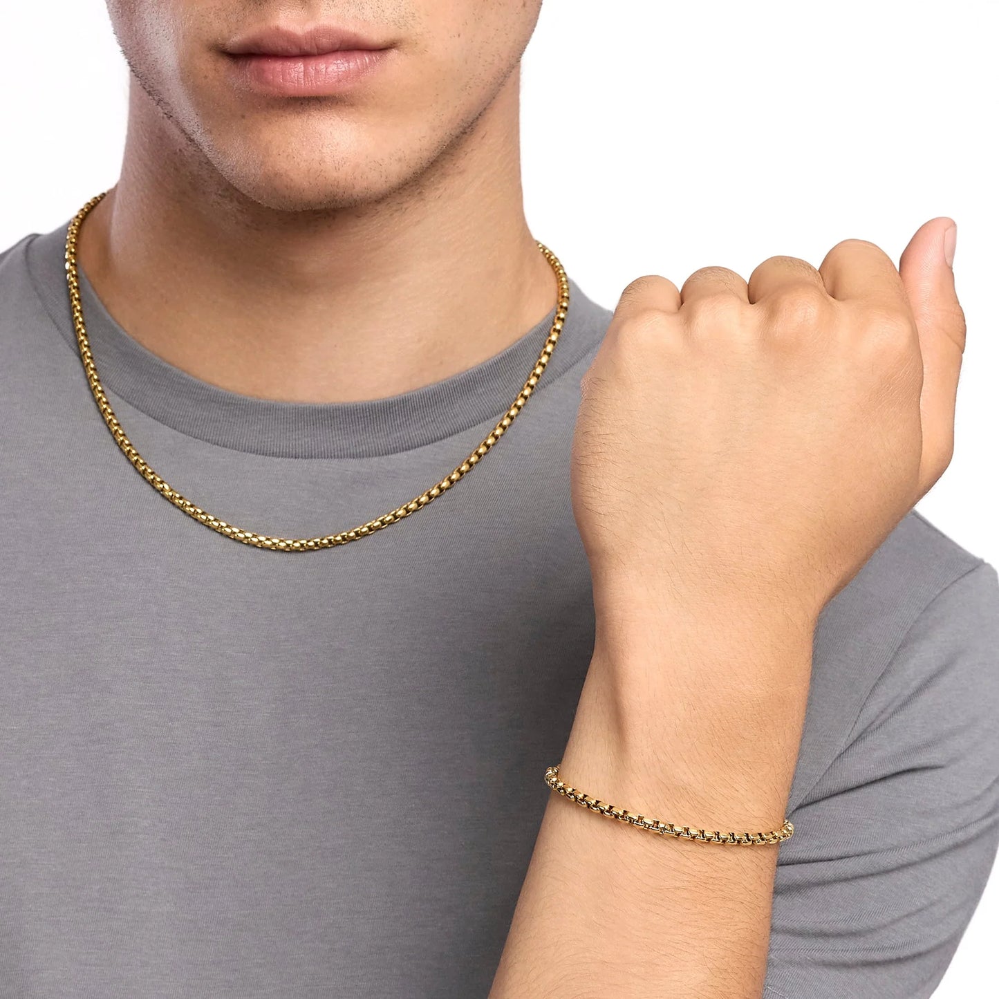 KIDULT - Bracciale uomo con catena veneta in acciaio dorato
