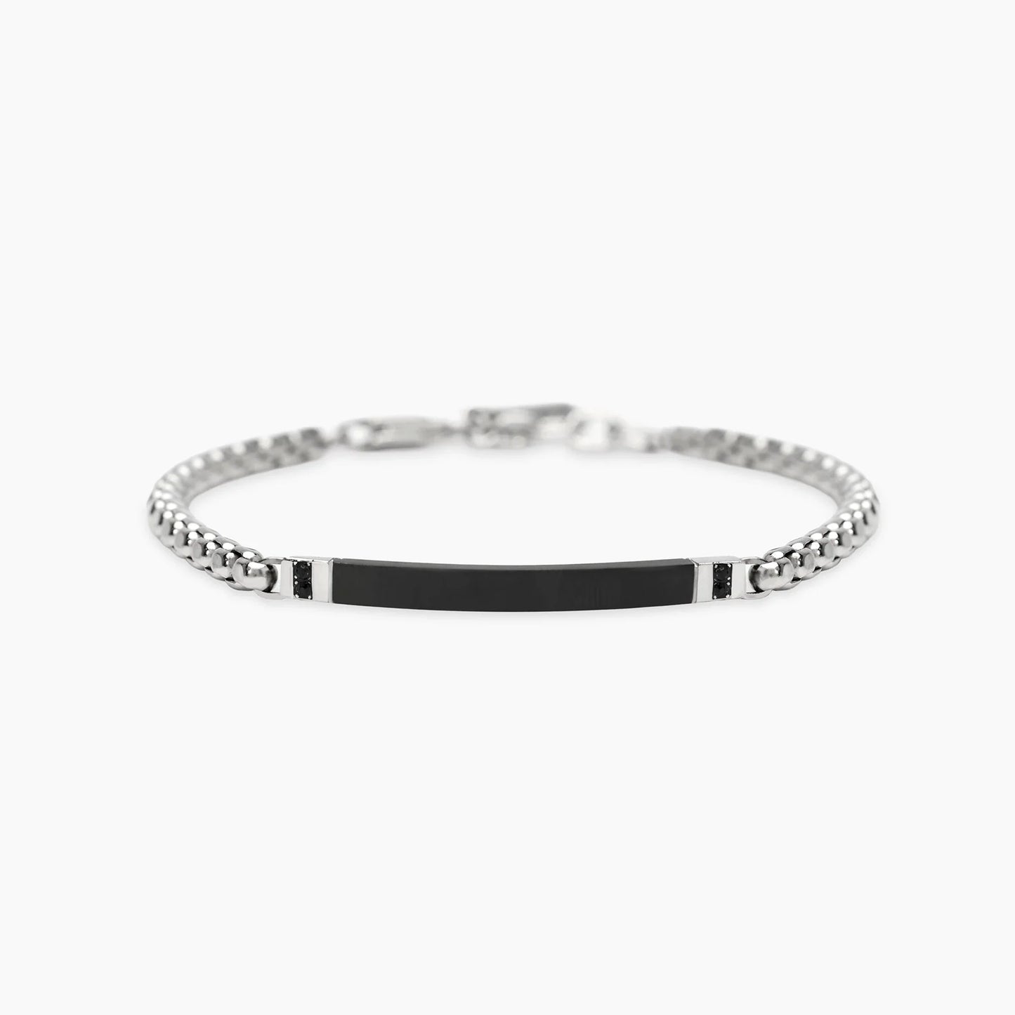 KIDULT - Bracciale in acciaio con catena veneta e piastra nera