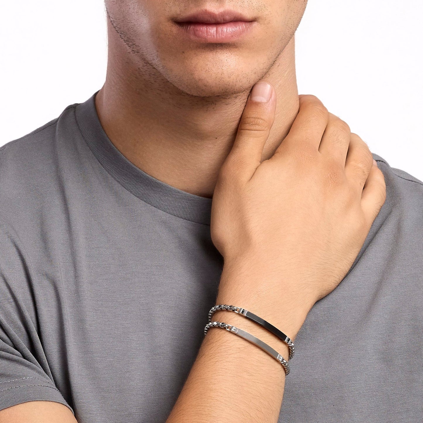 KIDULT - Bracciale in acciaio con catena veneta e piastra