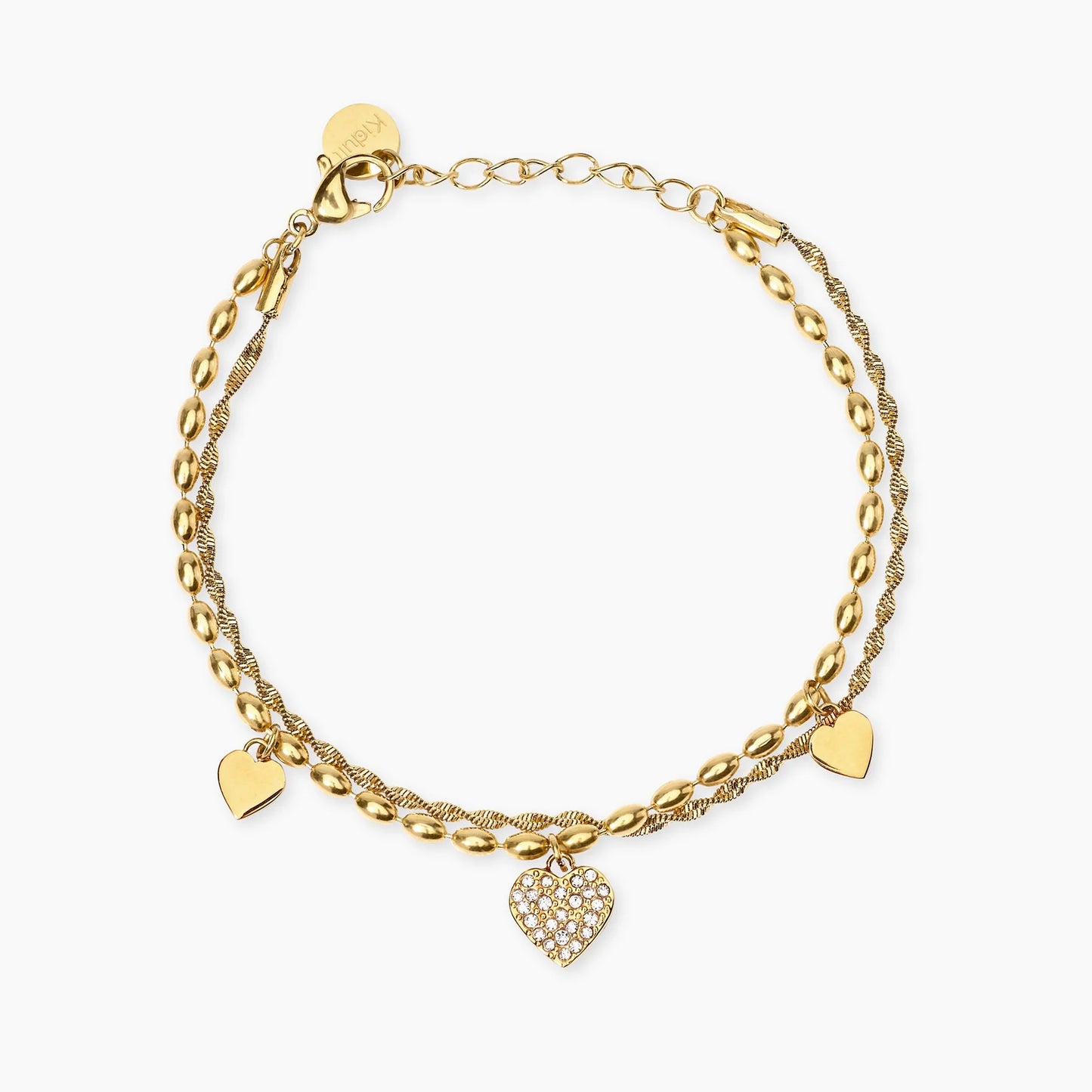 KIDULT - Bracciale in acciaio dorato con cuori e cristalli