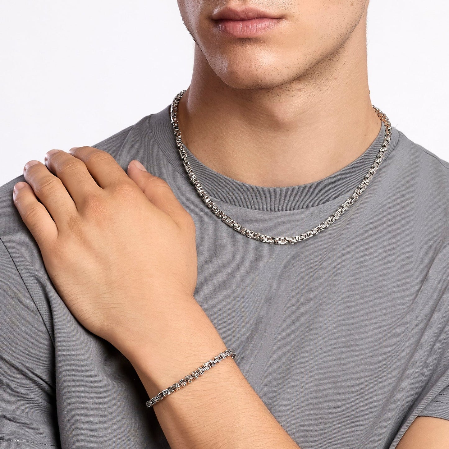 KIDULT - Bracciale uomo in acciaio con catena bizantina