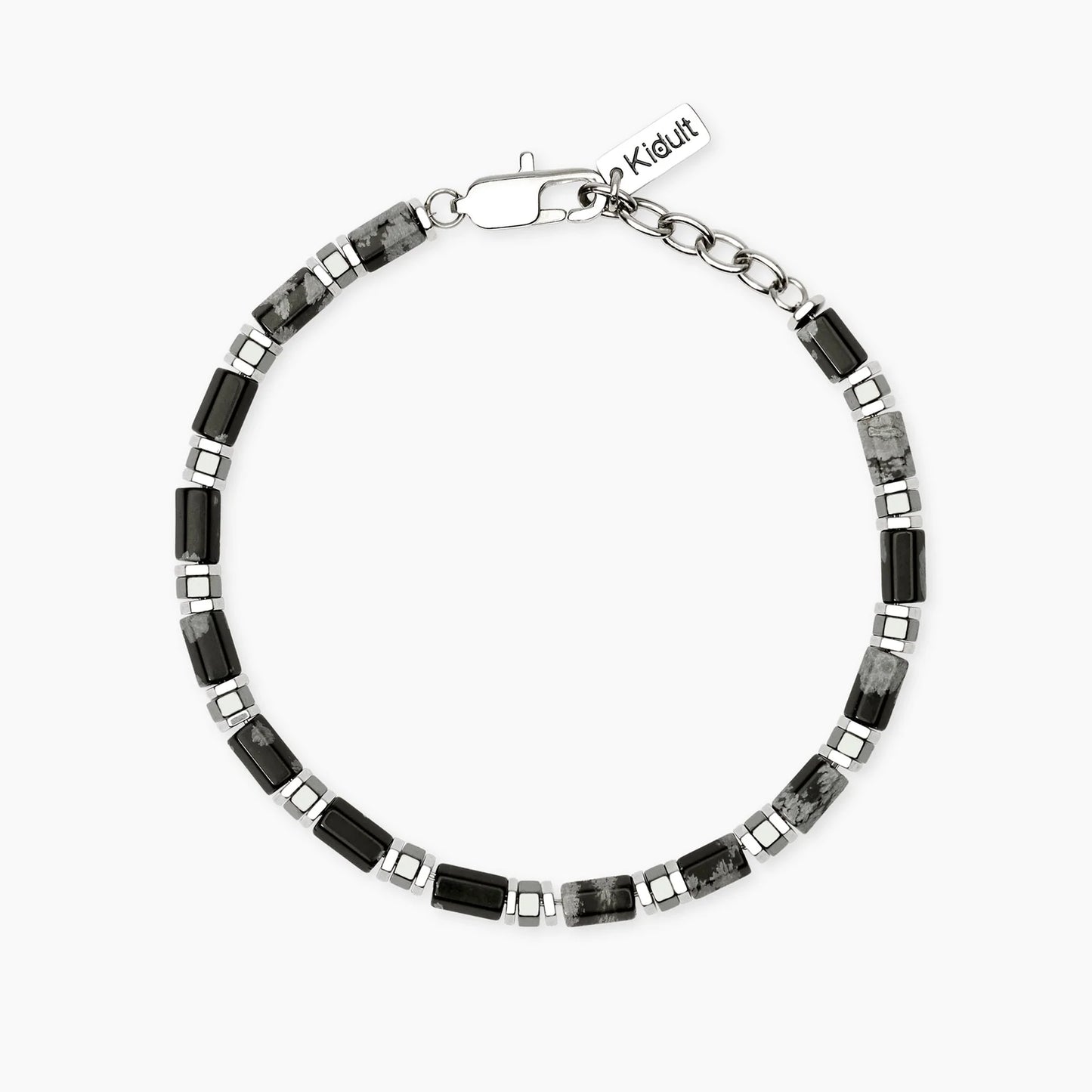 KIDULT - Bracciale uomo in acciaio con ossidiana e ematite