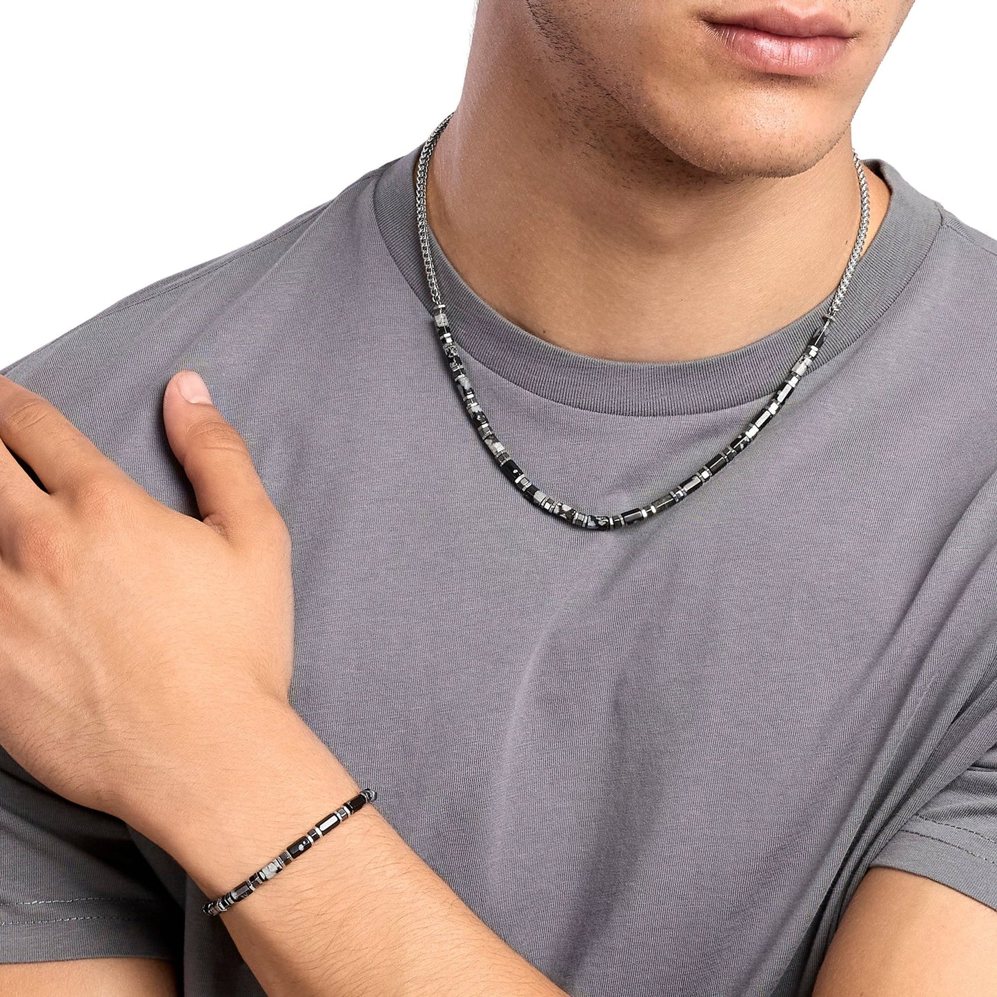 KIDULT - Bracciale uomo in acciaio con ossidiana e ematite