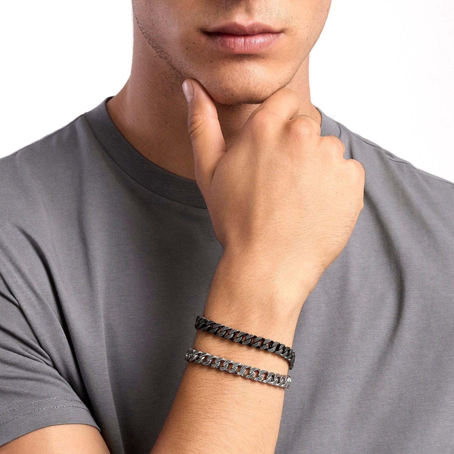 KIDULT - Bracciale uomo in acciaio con catena groumette diamantata