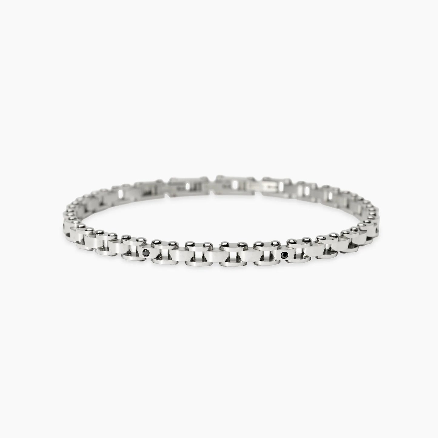 KIDULT - Bracciale uomo in acciaio con elementi imperniati e cristalli neri