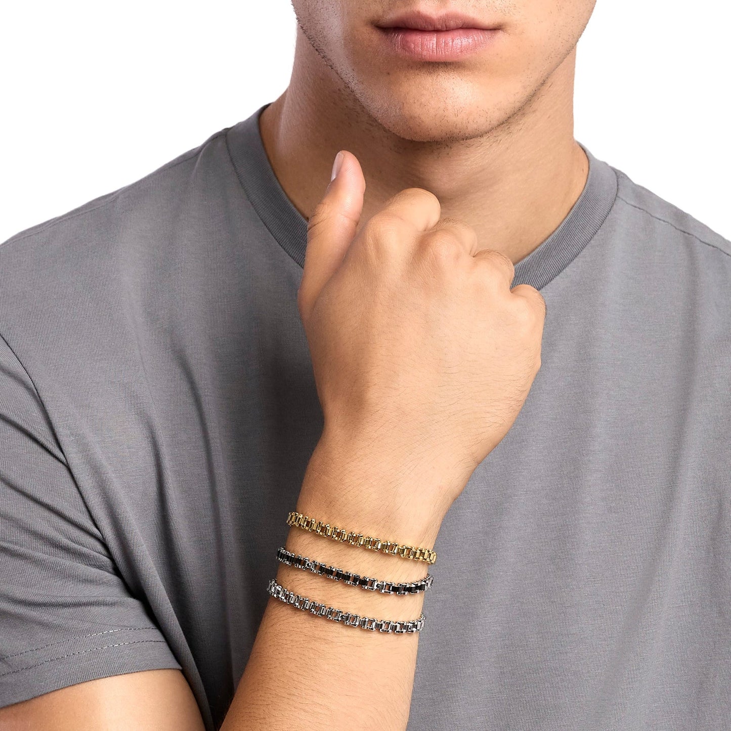 KIDULT - Bracciale uomo in acciaio dorato con elementi imperniati