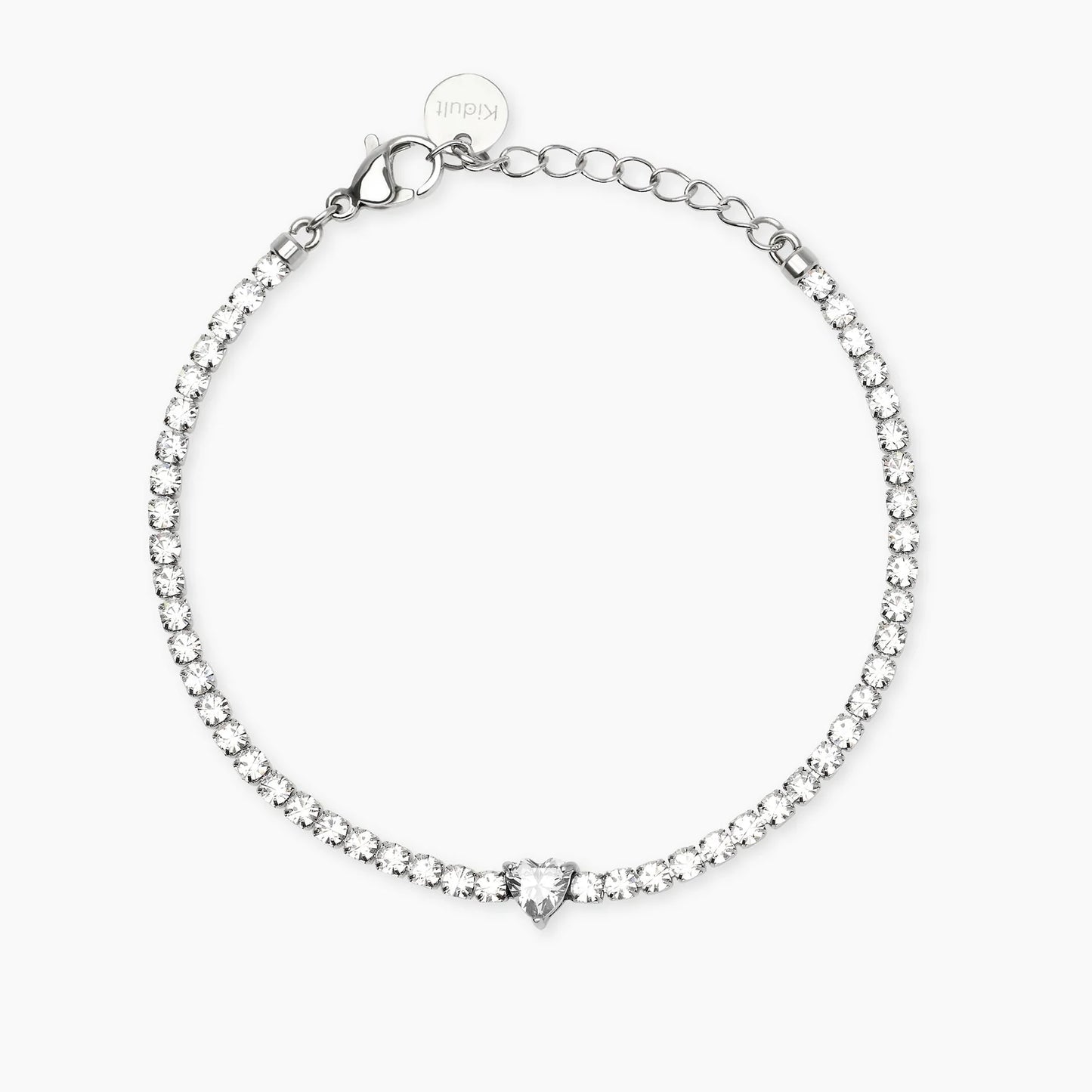 KIDULT - Bracciale tennis in acciaio con cuore in zircone