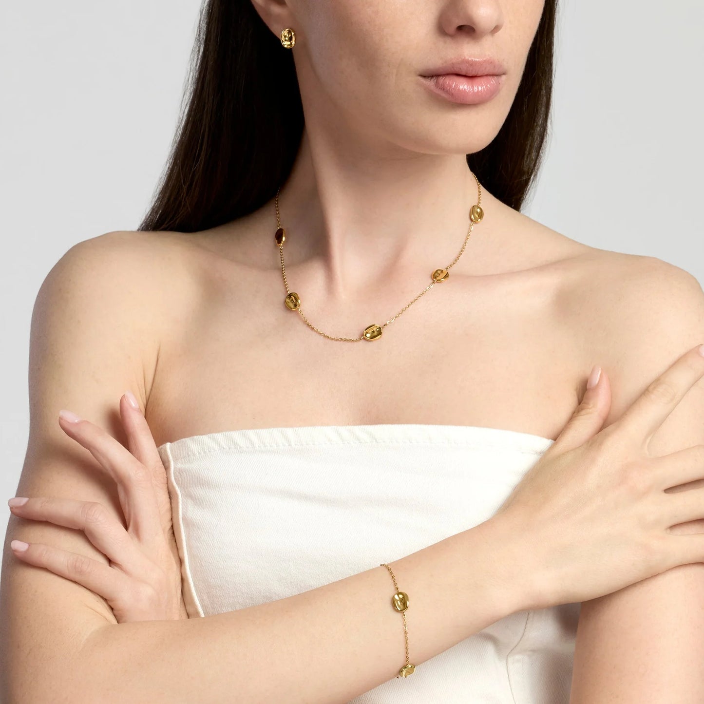 KIDULT - Bracciale in acciaio dorato con catena rolò ed elementi schiacciati