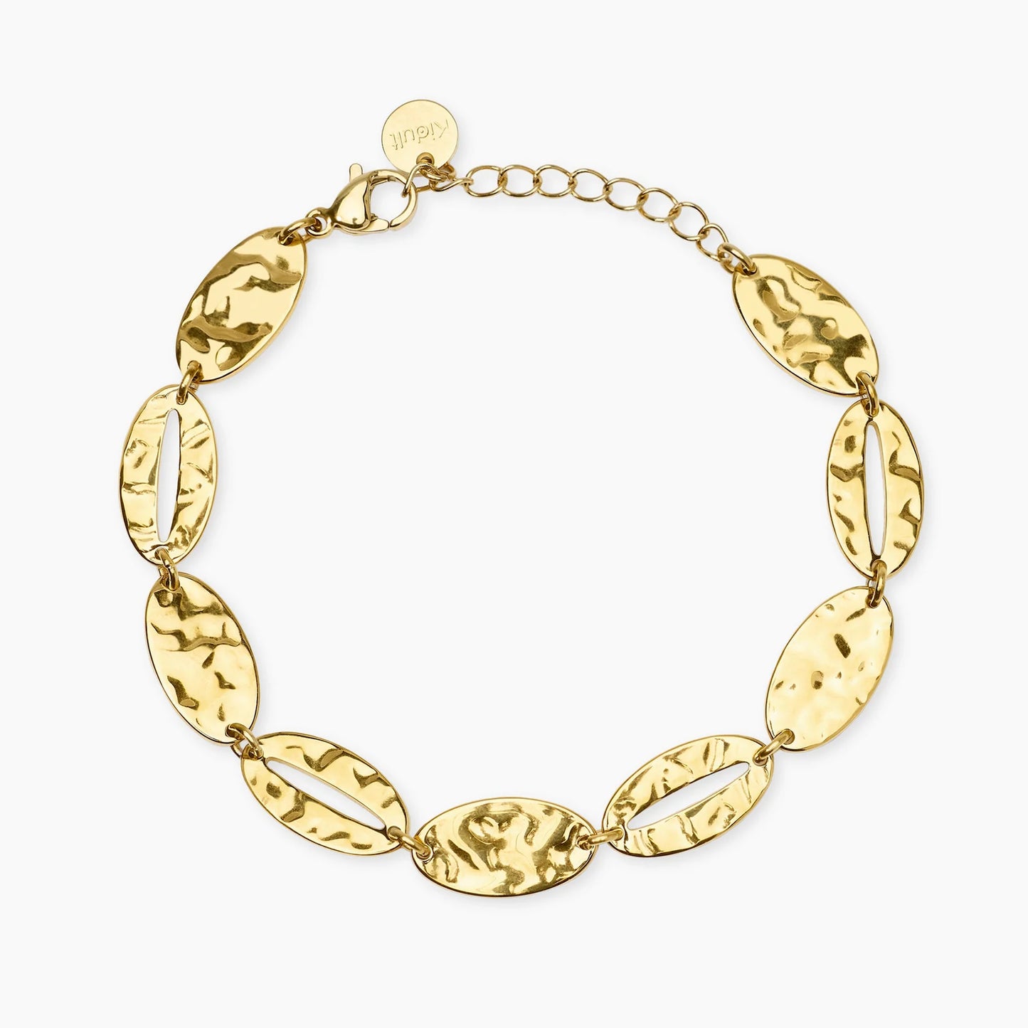KIDULT - Bracciale in acciaio dorato con elementi ovali martellati