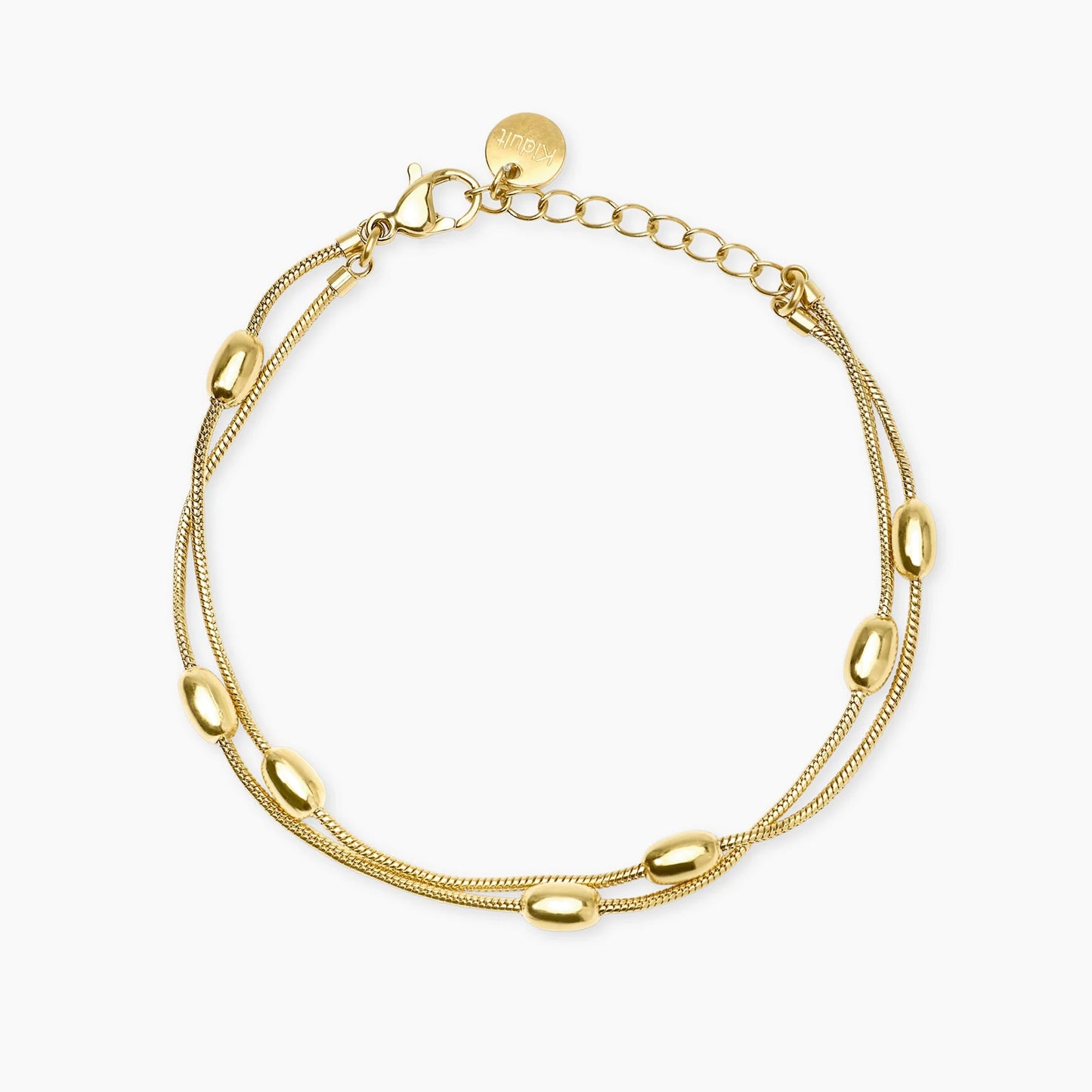 KIDULT - Bracciale in acciaio dorato con catene snake ed elementi ovali