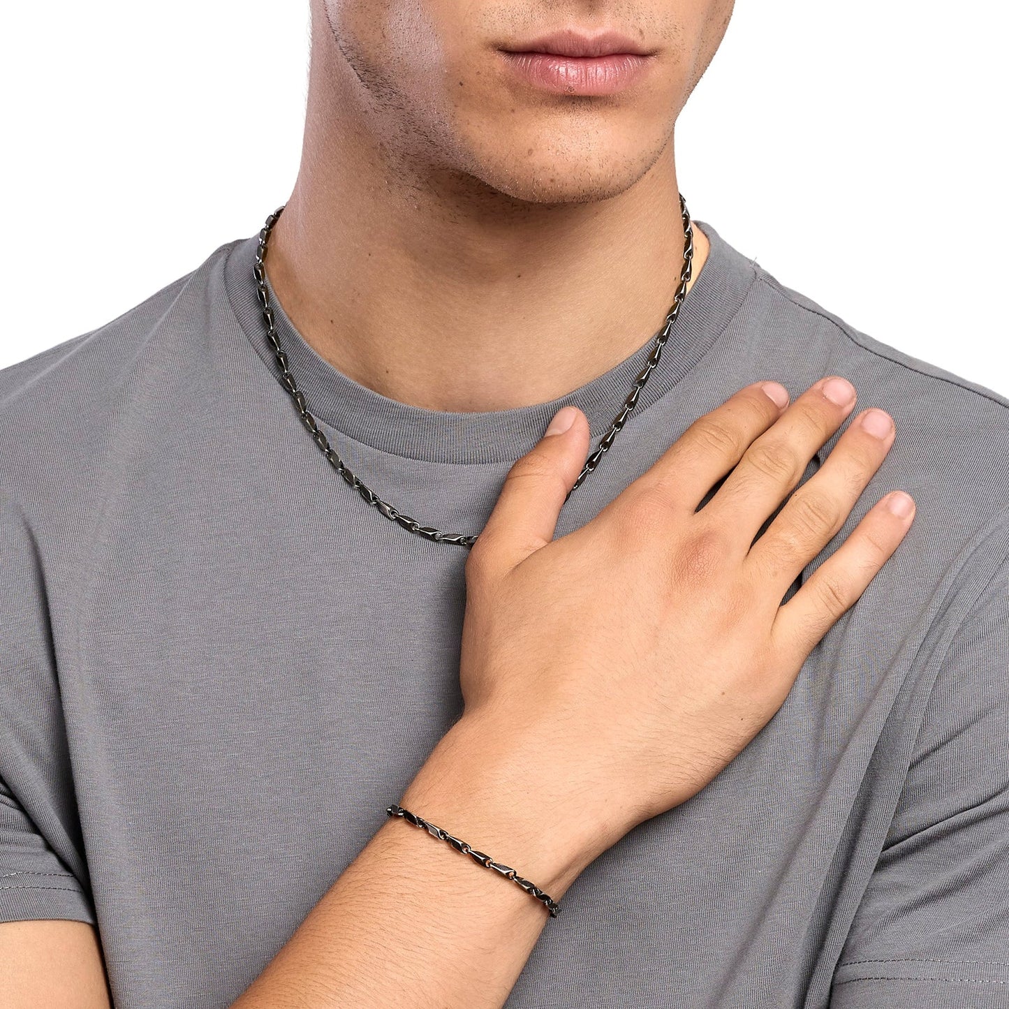 KIDULT - Collana uomo con catena fancy in acciaio satinato e PVD nero