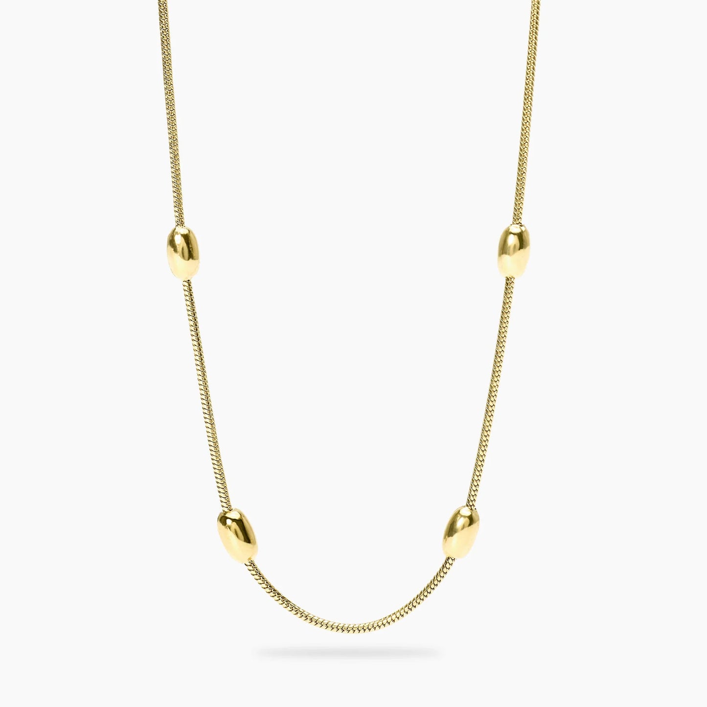 KIDULT - Collana in acciaio dorato con catene snake ed elementi ovali