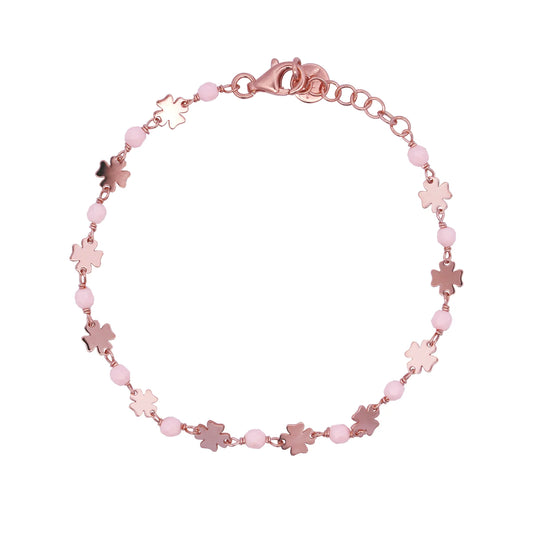 RUE DES MILLE - BRACCIALETTO INCATENATO QUADRIFOGLI PIETRE ROSA ADULTO