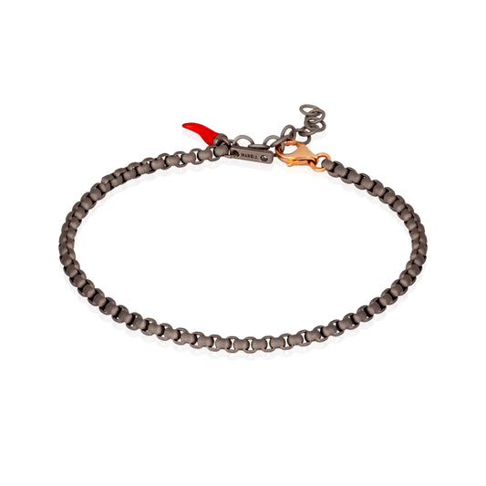 MANO -BRACCIALE UOMO CON CATENINA SCOOBY DOO IN TITANIO E ORO ROSSO 9 KT
