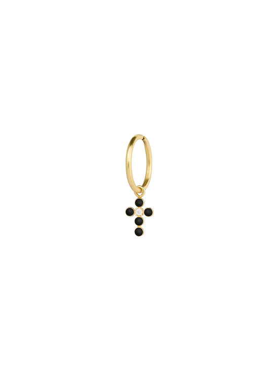 RUE DES MILLE - Mono-orecchino mini hoop con croce smaltata e diamante lab-grown - ORO18KT