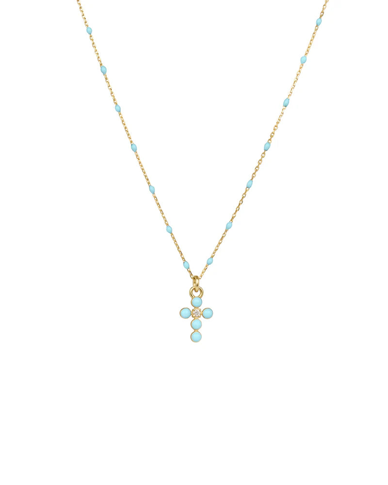 RUE DES MILLE - Girocollo Croce smalto e diamante lab-grown con catena semino smaltato - ORO18KT