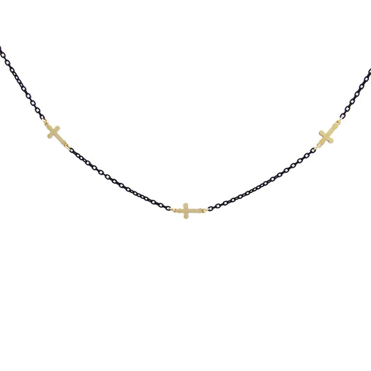 RUE DES MILLE - GIROCOLLO 3 CROCI ALTERNATE E CATENA CON VERNICE - ORO18KT