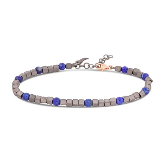 MANO - BRACCIALE UOMO IN TITANIO, LAPIS O TURCHESE E ORO ROSSO 9KT