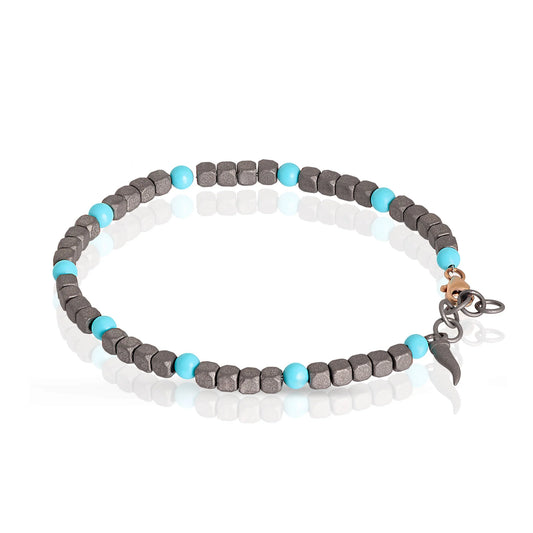 MANO - BRACCIALE UOMO IN TITANIO, LAPIS O TURCHESE E ORO ROSSO 9KT
