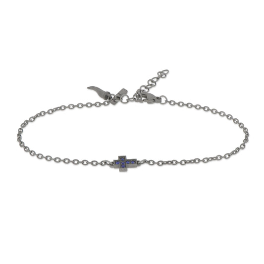MANO -BRACCIALE IN TITANIO CON CROCE CENTRALE E ZAFFIRI BLU