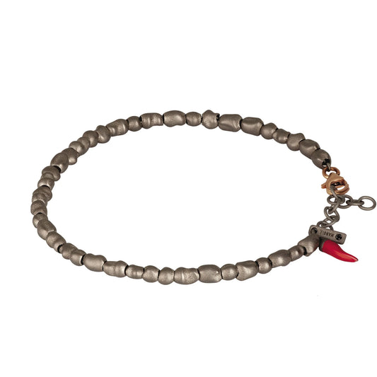 MANO -  BRACCIALE UOMO CON SASSI PICCOLI IN TITANIO E ORO ROSSO 9 KT, CORNETTO ROSSO O TITANIO