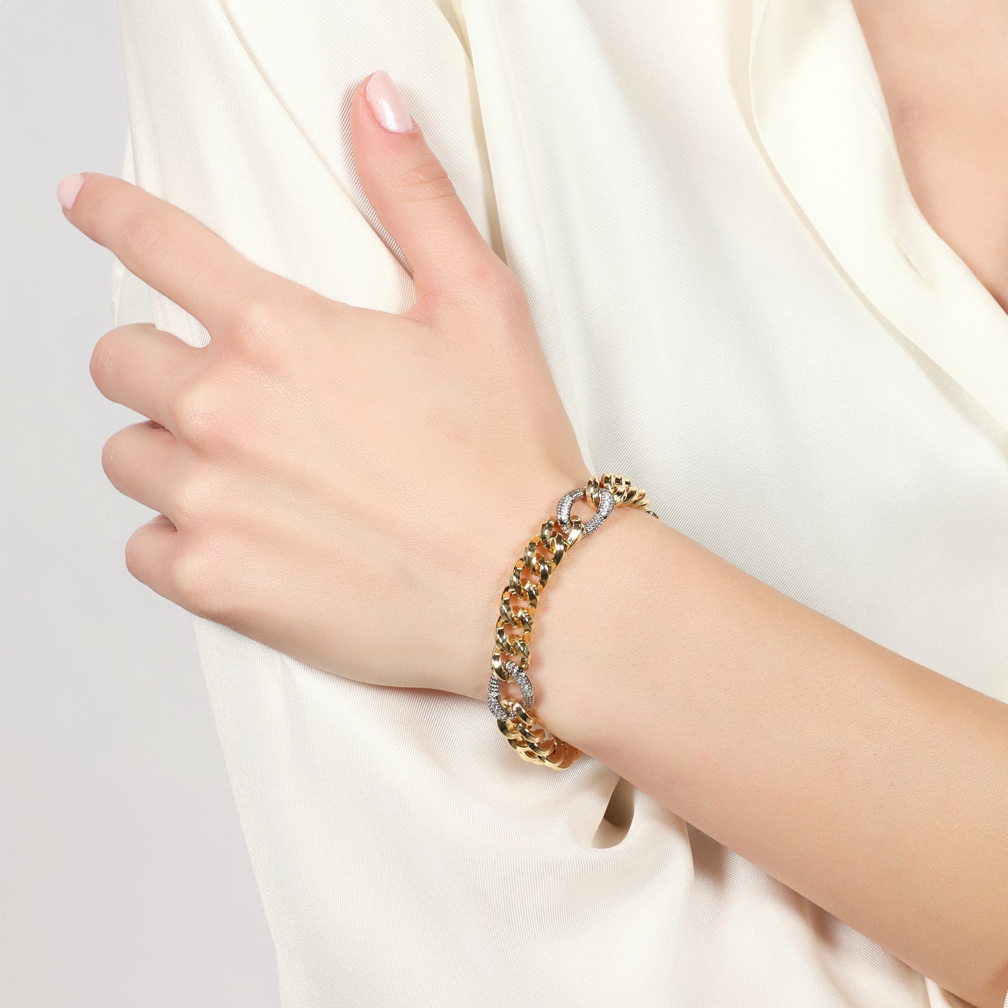 UNOAERRE - Bracciale bicolore grumetta e zirconi