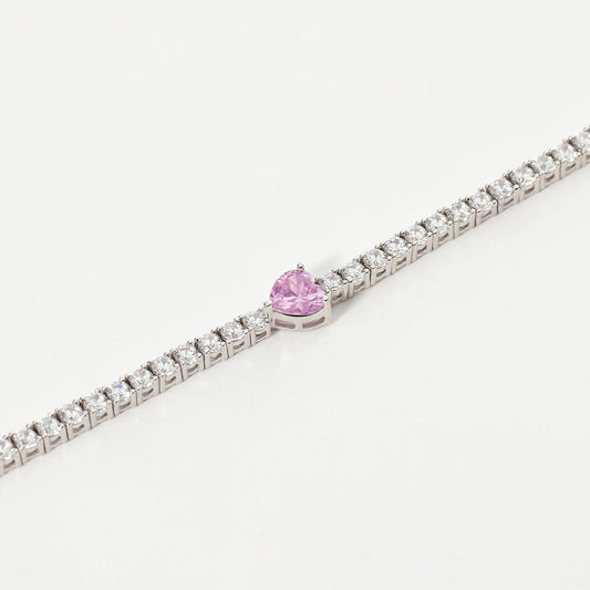 MABINA - Bracciale Tennis Cuore Rosa