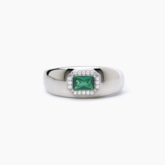 MABINA - Anello Fascia in Argento Con Smeraldo Sintetico