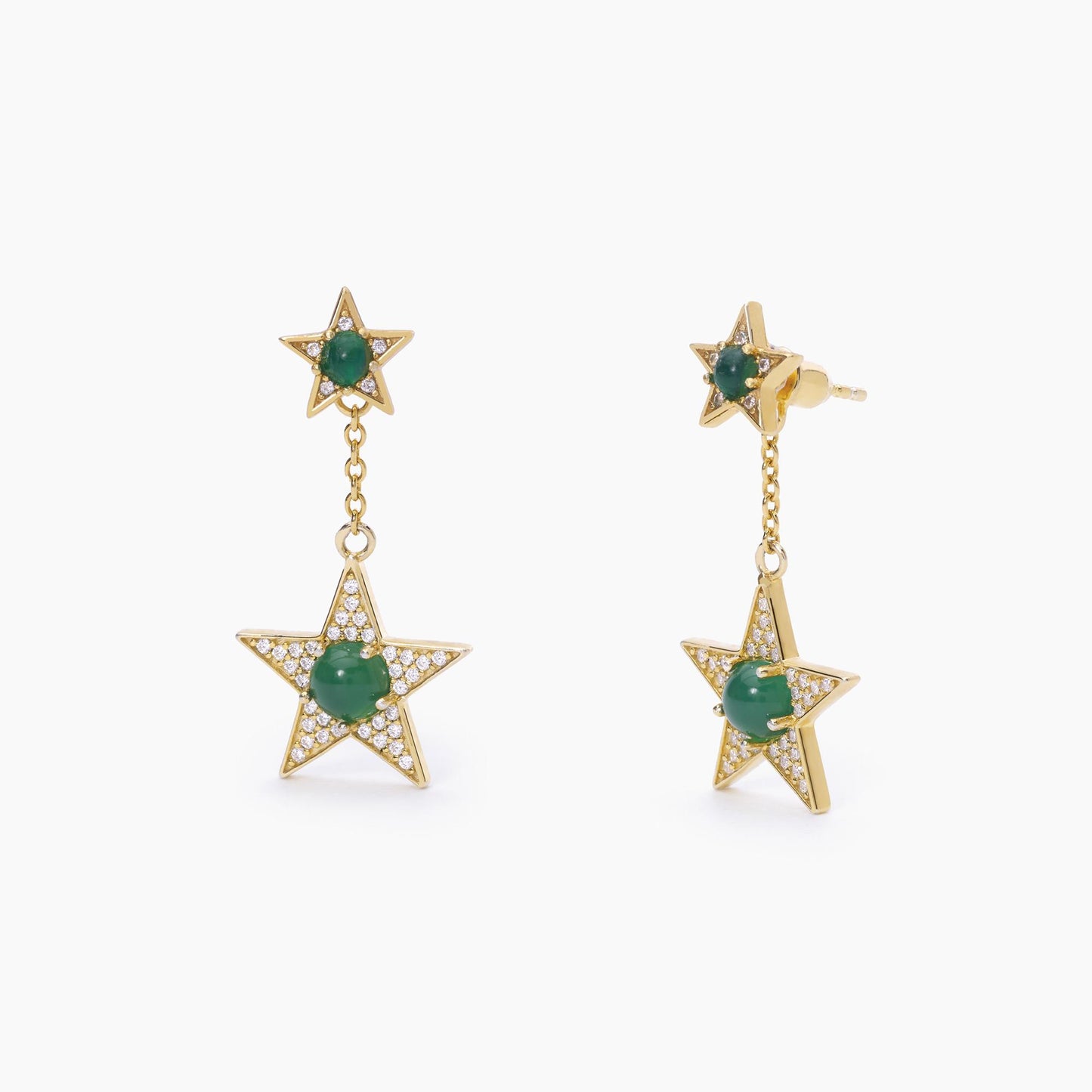 MABINA - Orecchini Stella Dorato Con Agata Verde