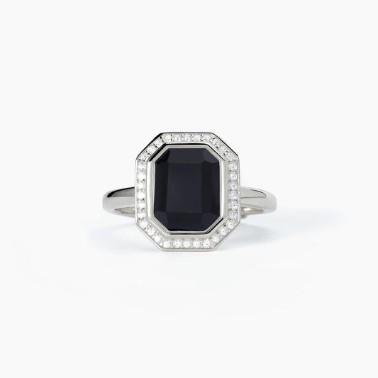 MABINA - Anello taglio ottagonale con agata nera JETSET