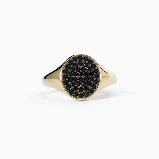 MABINA - Anello chevalier con pavè nero CHEVALIER