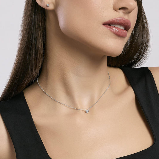 MABINA - Girocollo in argento con punto luce taglio cuore SHINY