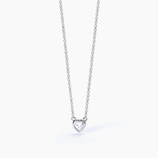 MABINA - Girocollo in argento con punto luce taglio cuore SHINY