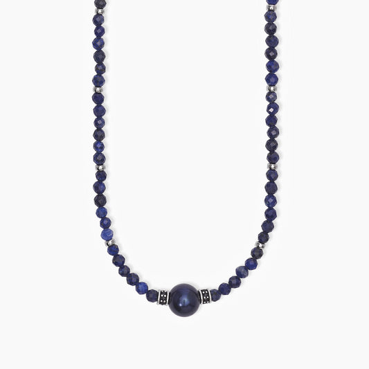 MABINA - Collana in argento con pietre lapis e perla nera SUNSET