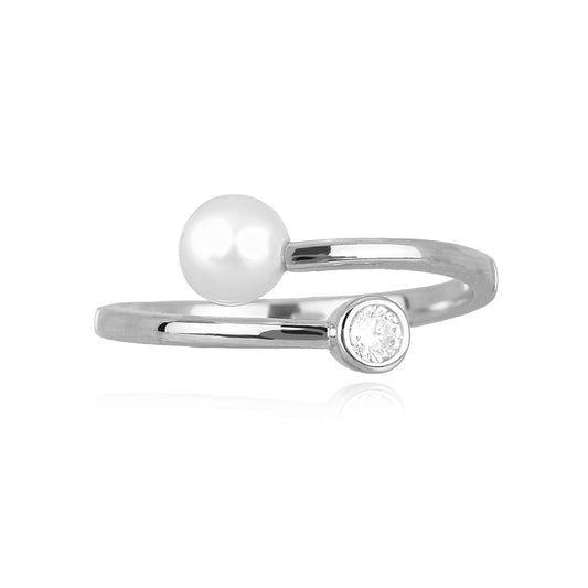 MABINA - Anello Contrarié Perla e Punto Luce in Argento