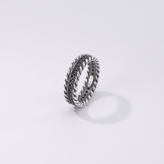 MABINA UOMO - Anello Torchon e Pietre Nere