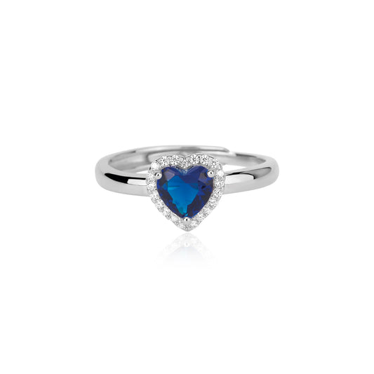 MABINA - Anello con Cuore Color Zaffiro in Argento