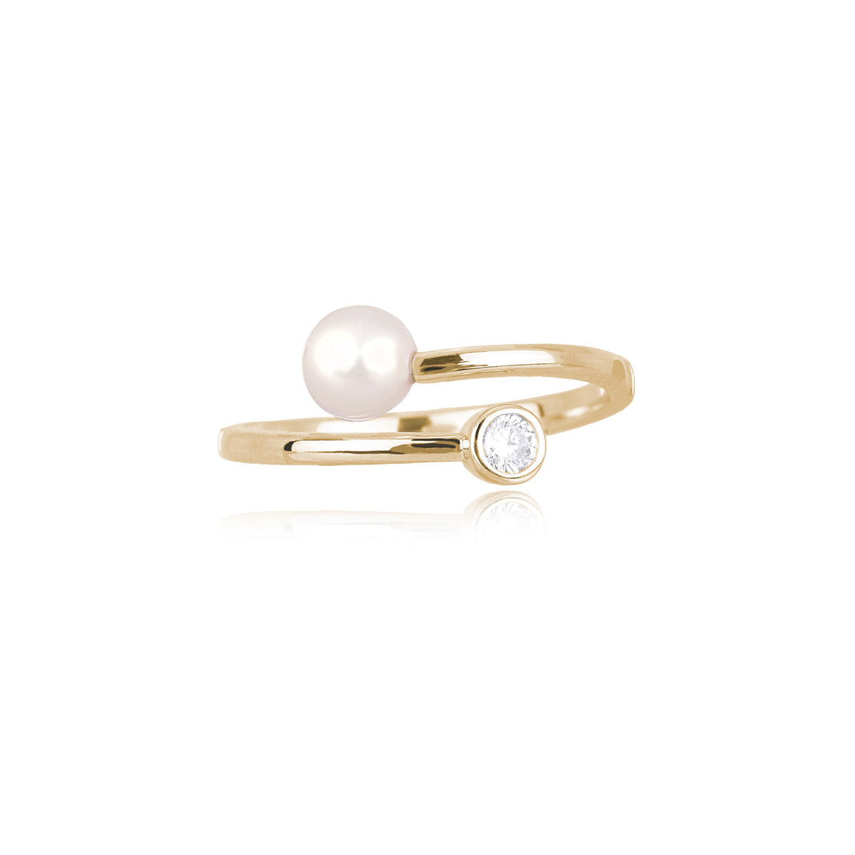 MABINA - Ring Contrariè Pearl and Light Point in Golden Silver